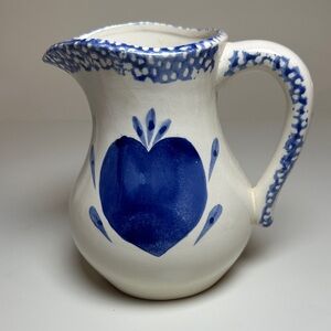 World Bazaars Blue & White Heart Ceramic Pitcher Vase | Cottagecore Farmhouse